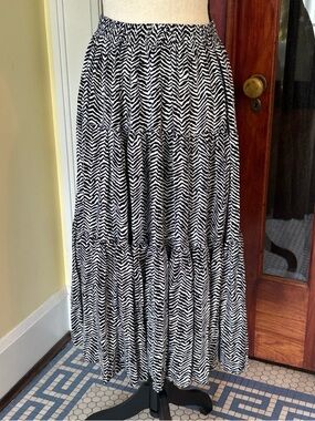 FSTOP | VTG Black & White Zebra Print Tiered Midi Maxi Skirt, Size M